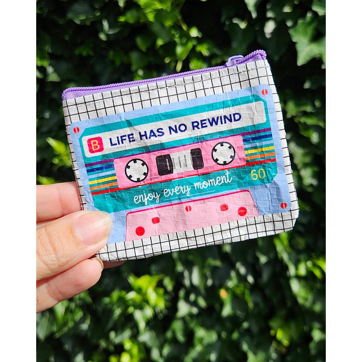 Mini portemonnee Cassettebandje Life has no rewind van gerecycled plastic