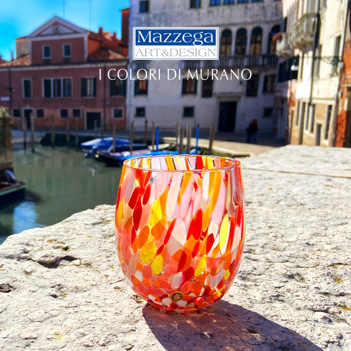 6 Big Colombina vand Big Colombine Bold og håndhåndet med Murrine di Murano, "I Colori di Murano" 435 Ml Line. Lavet i Italien