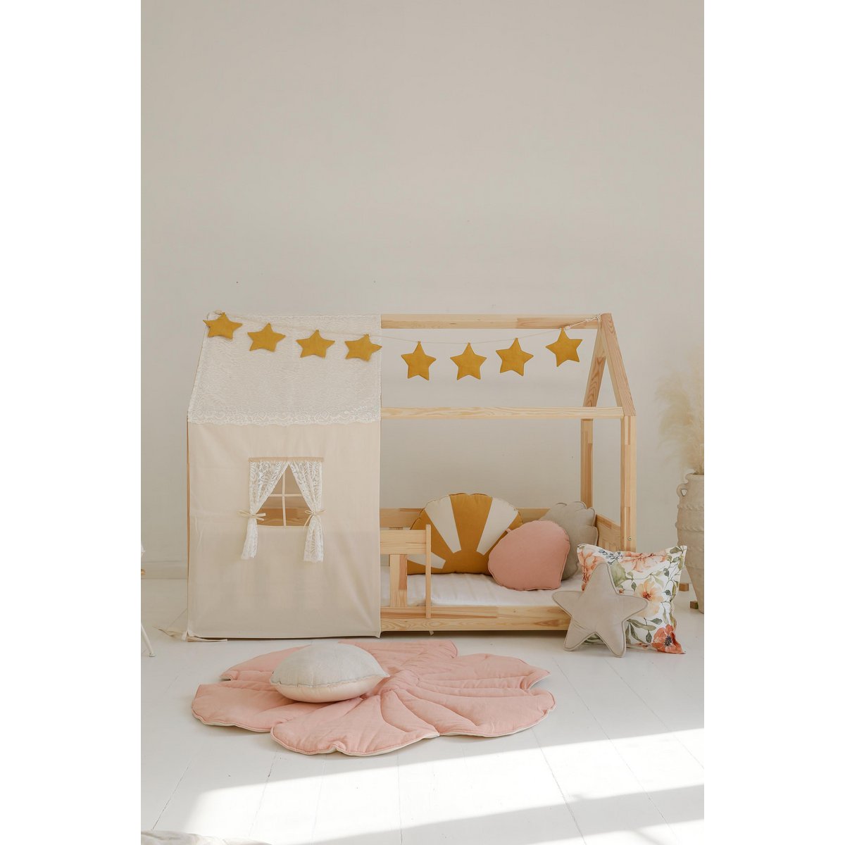Dosel sobre cama en forma de casita "Boho", casita de cuna, Decoración para habitación de niño, casitas de bebé personalizadas, decoración de habitación bohemia