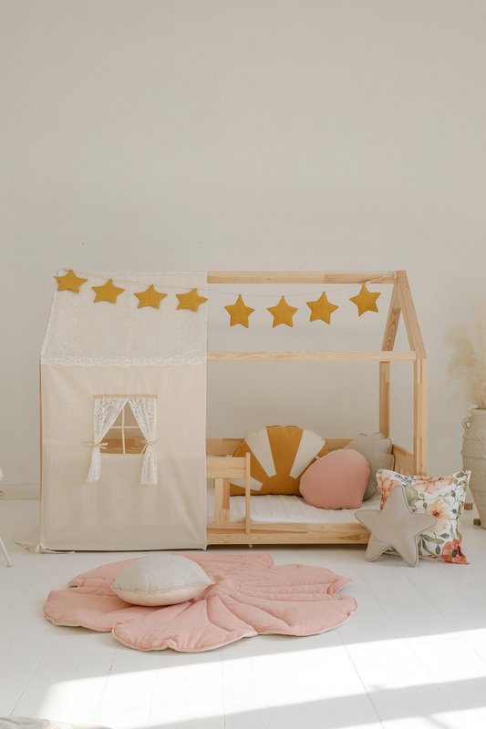 Dosel sobre cama en forma de casita "Boho", casita de cuna, Decoración para habitación de niño, casitas de bebé personalizadas, decoración de habitación bohemia