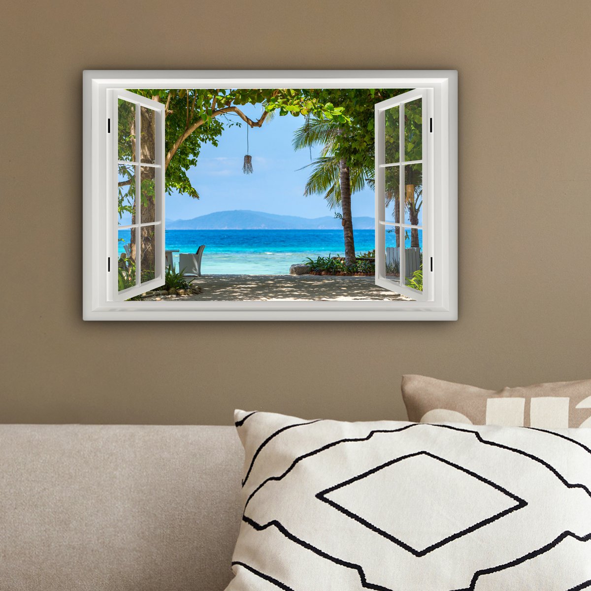 Pintura de lienzo - Decoración de pared - Vista - Boom - Sea - Palmada - Colinas - Playa - Azul