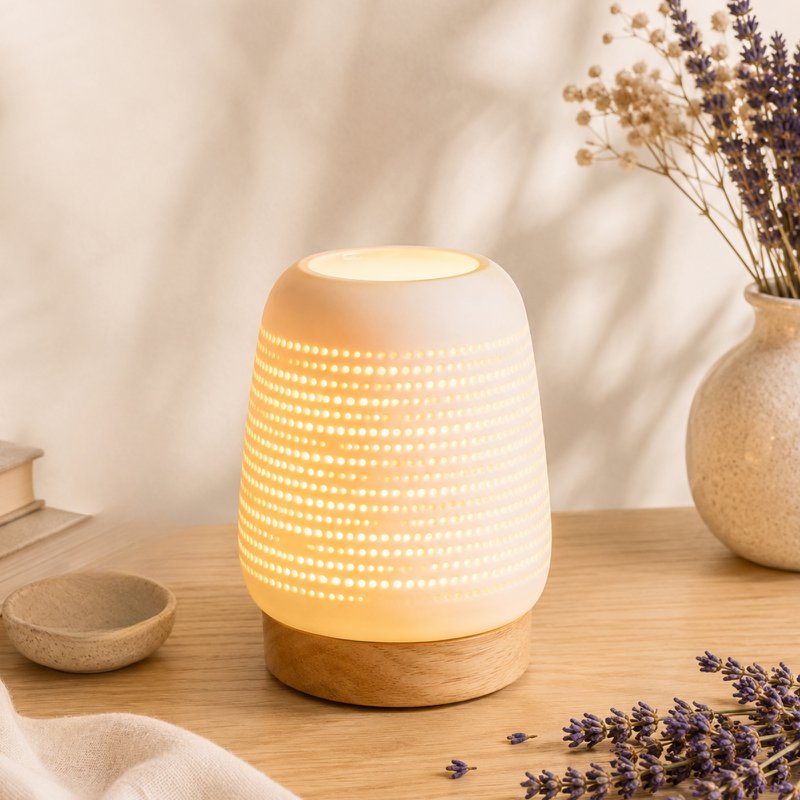 Calorya geurwasbrander nr. 16 - elektrische parfumbrander voor geurfondant - elegante parfumlamp - keramiek met opengewerkt decor en sfeerverlichting