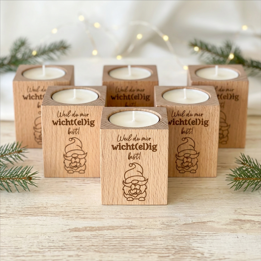 Teelichthalter Holz „Weil du mir wicht(el)ig bist!“ – Weihnachtsgeschenk für Mitarbeiter & Kollegen | inkl. Teelicht