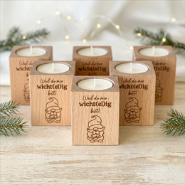 Teelichthalter Holz „Weil du mir wicht(el)ig bist!“ – Weihnachtsgeschenk für Mitarbeiter & Kollegen | inkl. Teelicht