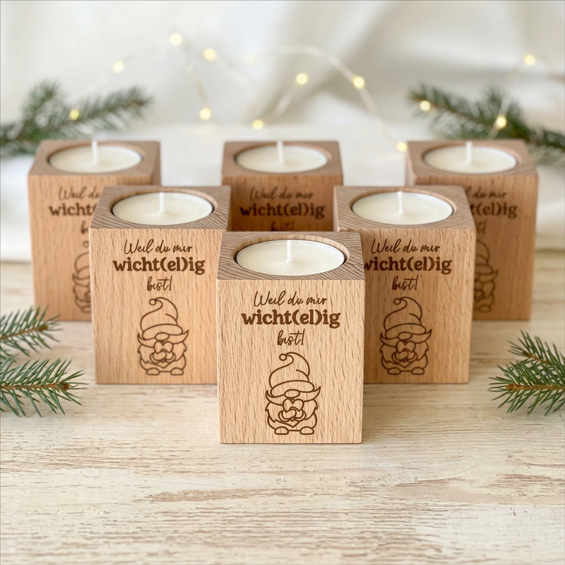Teelichthalter Holz „Weil du mir wicht(el)ig bist!“ – Weihnachtsgeschenk für Mitarbeiter & Kollegen | inkl. Teelicht