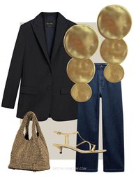 Mela Long Round Statement Earrings - Gold
