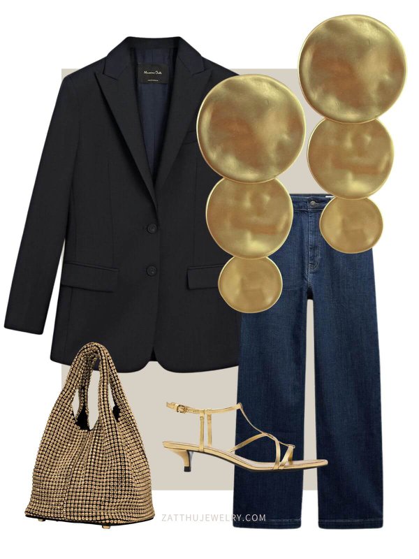 Mela Long Round Statement Earrings - Gold