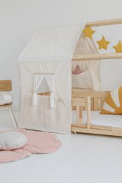 Dosel sobre cama en forma de casita "Boho", casita de cuna, Decoración para habitación de niño, casitas de bebé personalizadas, decoración de habitación bohemia