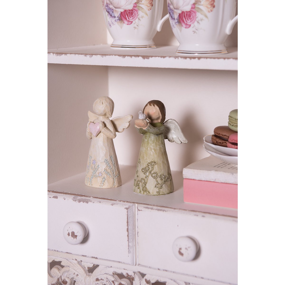 Decoratie Beeld Engel 12 cm Groen Polyresin Kerstdecoratie