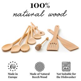 9 Piece Wooden Kitchen Utensil Set (Cooking Spoons, Spatulas, Honey Spoon)