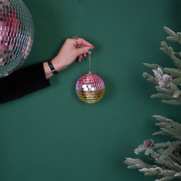 Kerstdecoratie - Kersthanger - Discobal - Foam - Roze/Goud - 10x10x10cm