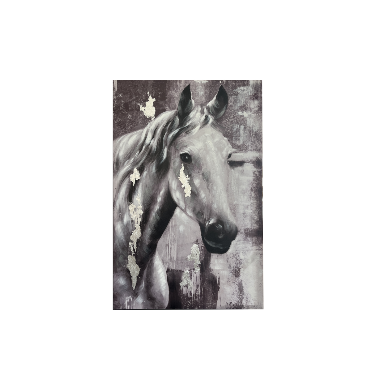Cuadro con diseño contemporáneo caballo negro gris (120x80 cm)