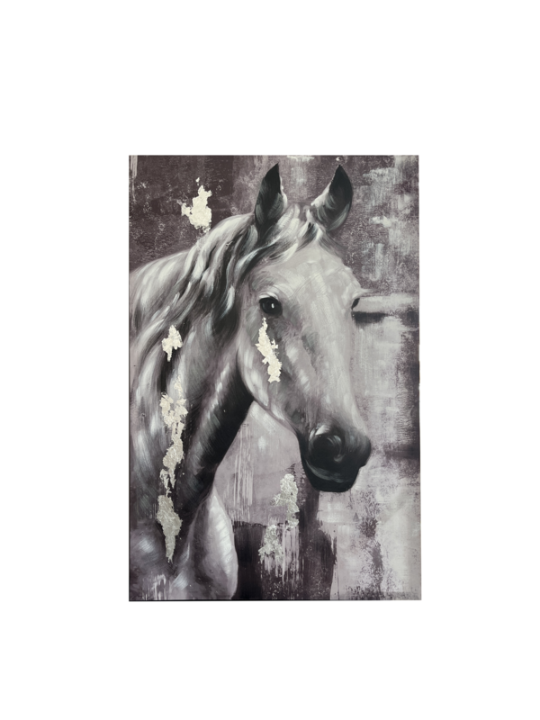 Cuadro con diseño contemporáneo caballo negro gris (120x80 cm)