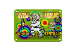 Tin sign saying 18x12cm World is a madhouse, this is the headquarters sign