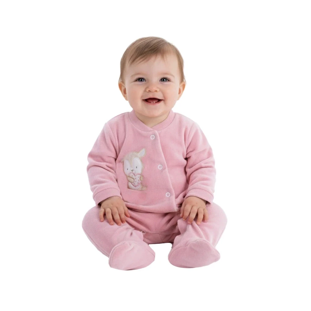 Baby broderet velour sovedragt, lille kanin