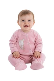 Baby broderet velour sovedragt, lille kanin