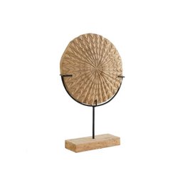  Decorative figure made of brown material, oval-shaped with a radial pattern, measuring 32 x 9 x 47 cm, suitable for use as a statue or home decor.