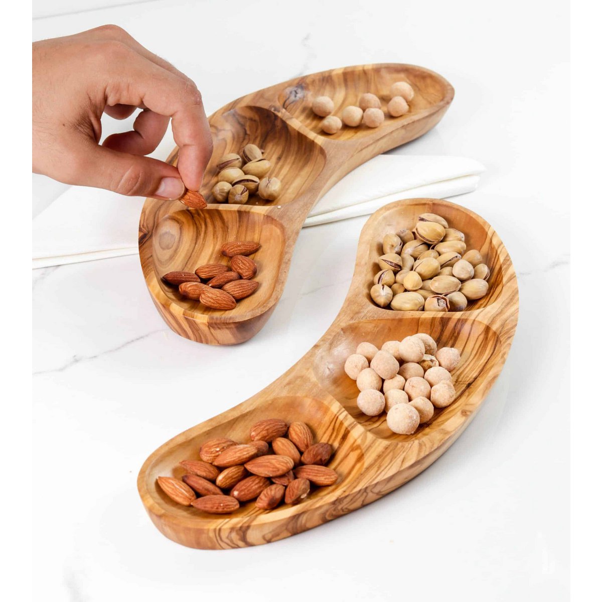 Divided Olive Wood Appetizer Plates – Handmade