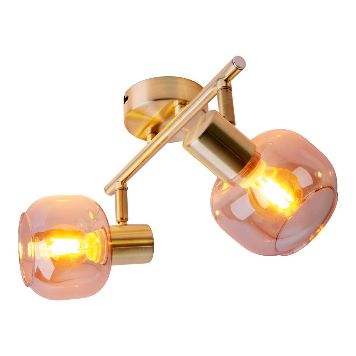 2er Spot/Lampa sufitowa „Libby”, klasyczna lampa sufitowa wykonana z mosiężnego metalowego i zabarwionego szkła w bursztynie, z gniazdem E14, do jadalni, salonu, korytarza lub biura, 40 cm długości