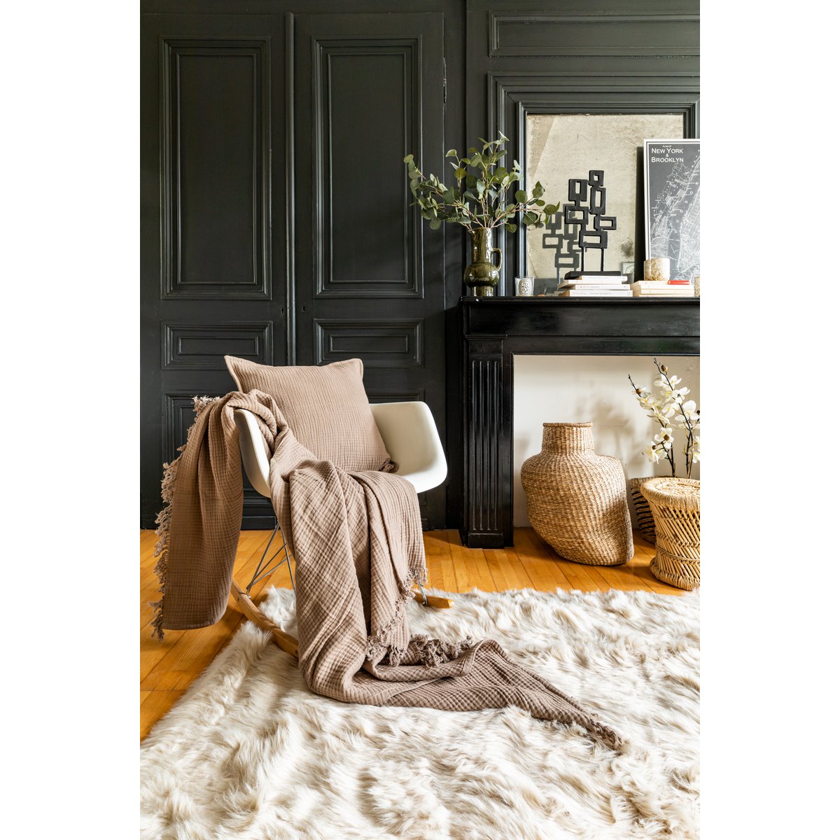 Plaid coton SUZETTE 130x160cm, taupe