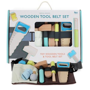 Spielset mit Holzwerkzeugen und Werkzeuggürtel