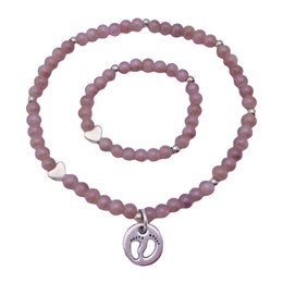 Bracelet maman & bébé fille Beige & Coeurs