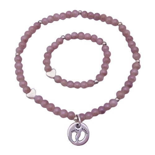 Mama & baby girl bracelet Beige & Hearts