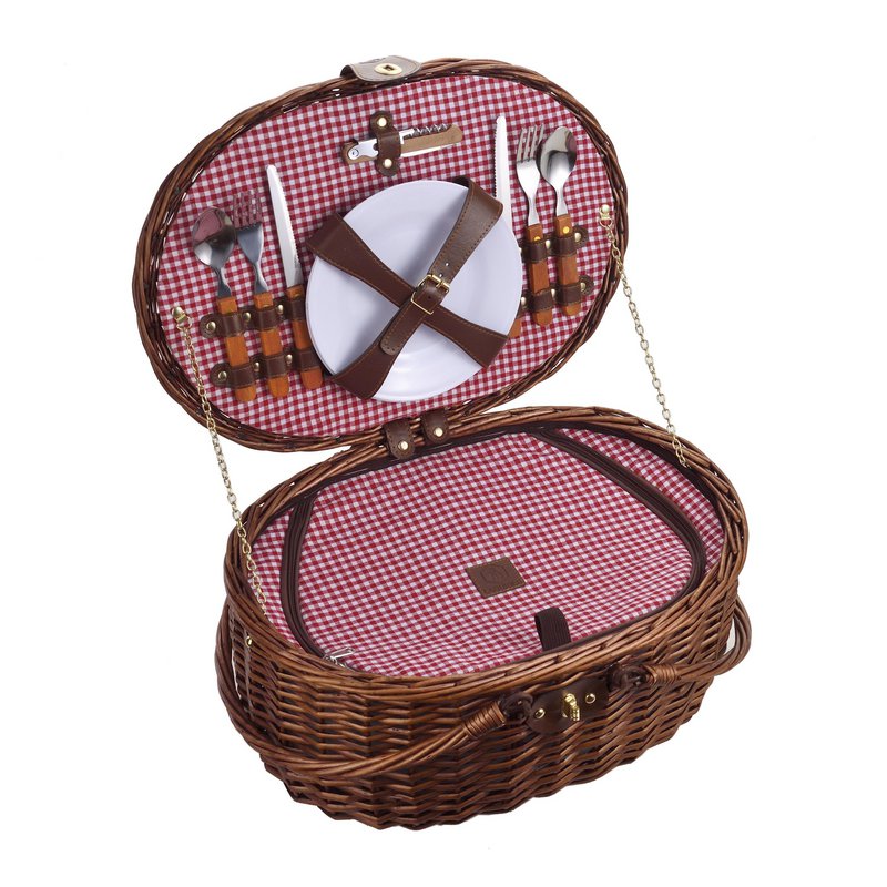 LAGUIOLE, Panier Pique-Nique Glacière pour 2 Personnes, Osier, Coton, Céramique, Métal et PVC, Repas Nomades, Plein Air, Camping, Randonnée, Marron