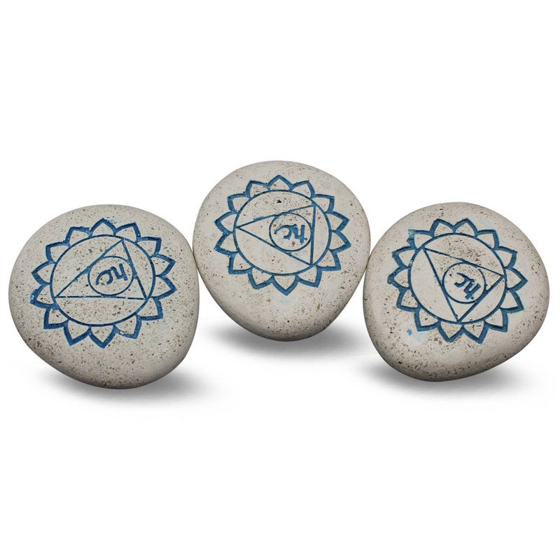 Pebble - Engraved River Stone 5th Chakra light blue