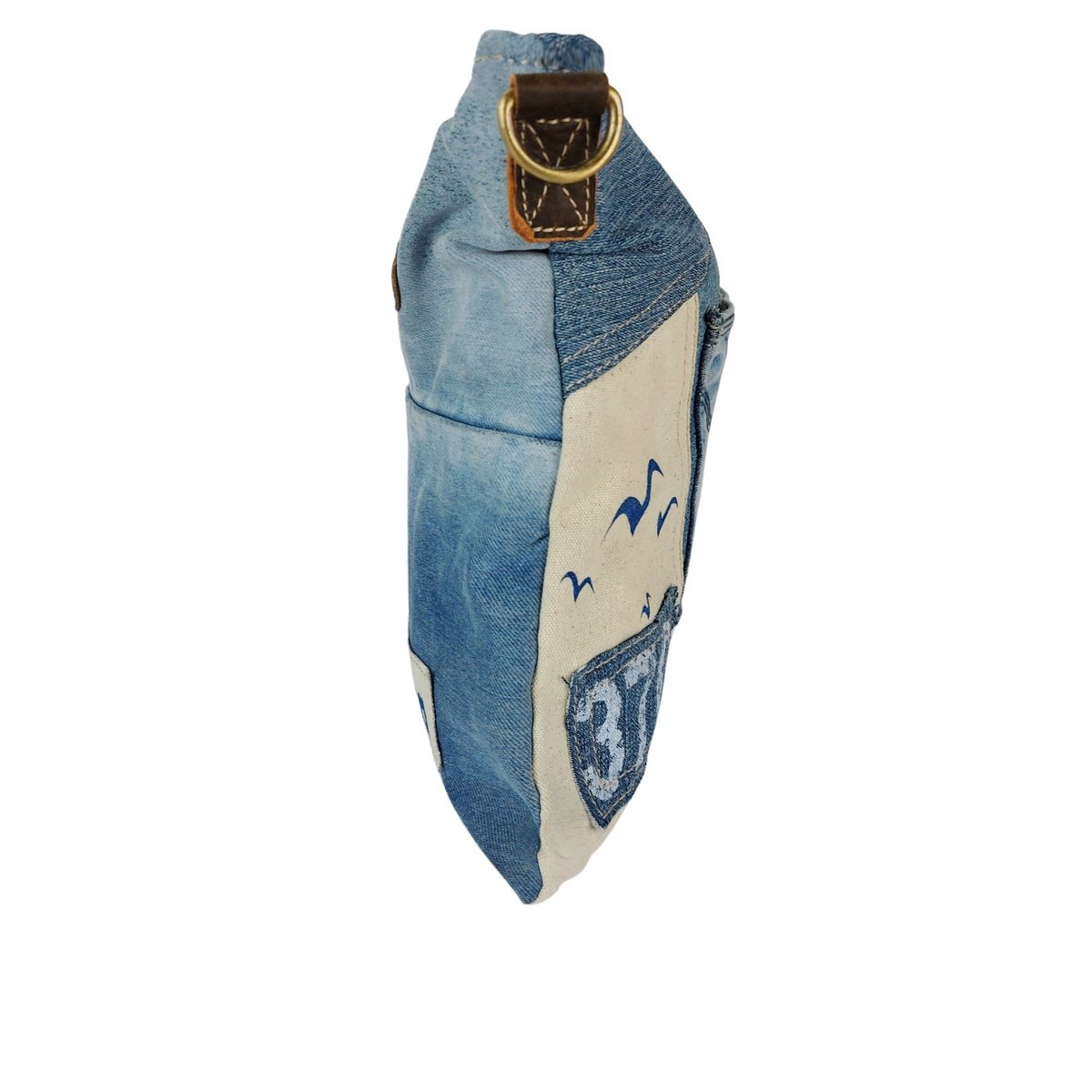 Sunsa dames schoudertas. Schoudertas gemaakt van upcycled jeans en canvas. Vintage handtas in retrostijl. Crossbodytas voor dames.