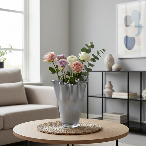 Vase glass corrugated silver metallic glass vase table vase 21 x 21 x 30 cm