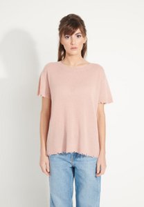 AVA 6 T-Shirt aus Kaschmir in Sonderstärke, Rundhalsausschnitt, kurze Ärmel und puderrosa gemeißelte Abschlüsse