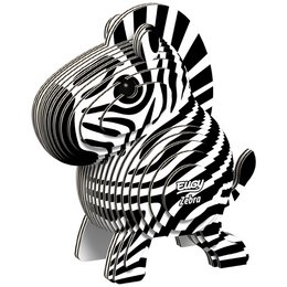 A 3D wooden zebra craft kit with a black and white striped pattern.