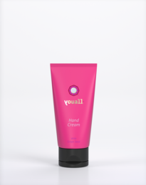 Hand cream with grape seed oil, moisturizing and nourishing formula, pink tube packaging.