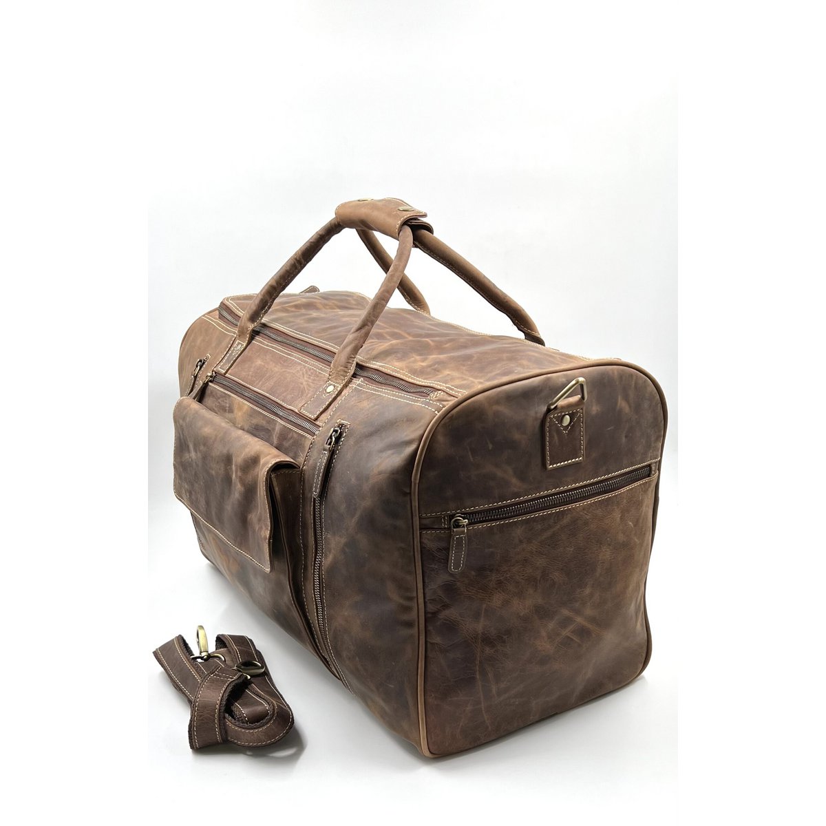 Handmade “Hunter” Leather Travel Bag – Artisan 7-Pocket Weekender & Premium Brown Duffle
