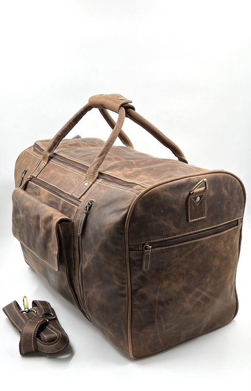 Handgefertigte „Hunter“-Lederreisetasche – Artisan 7-Pocket Weekender & Premium Brown Duffle