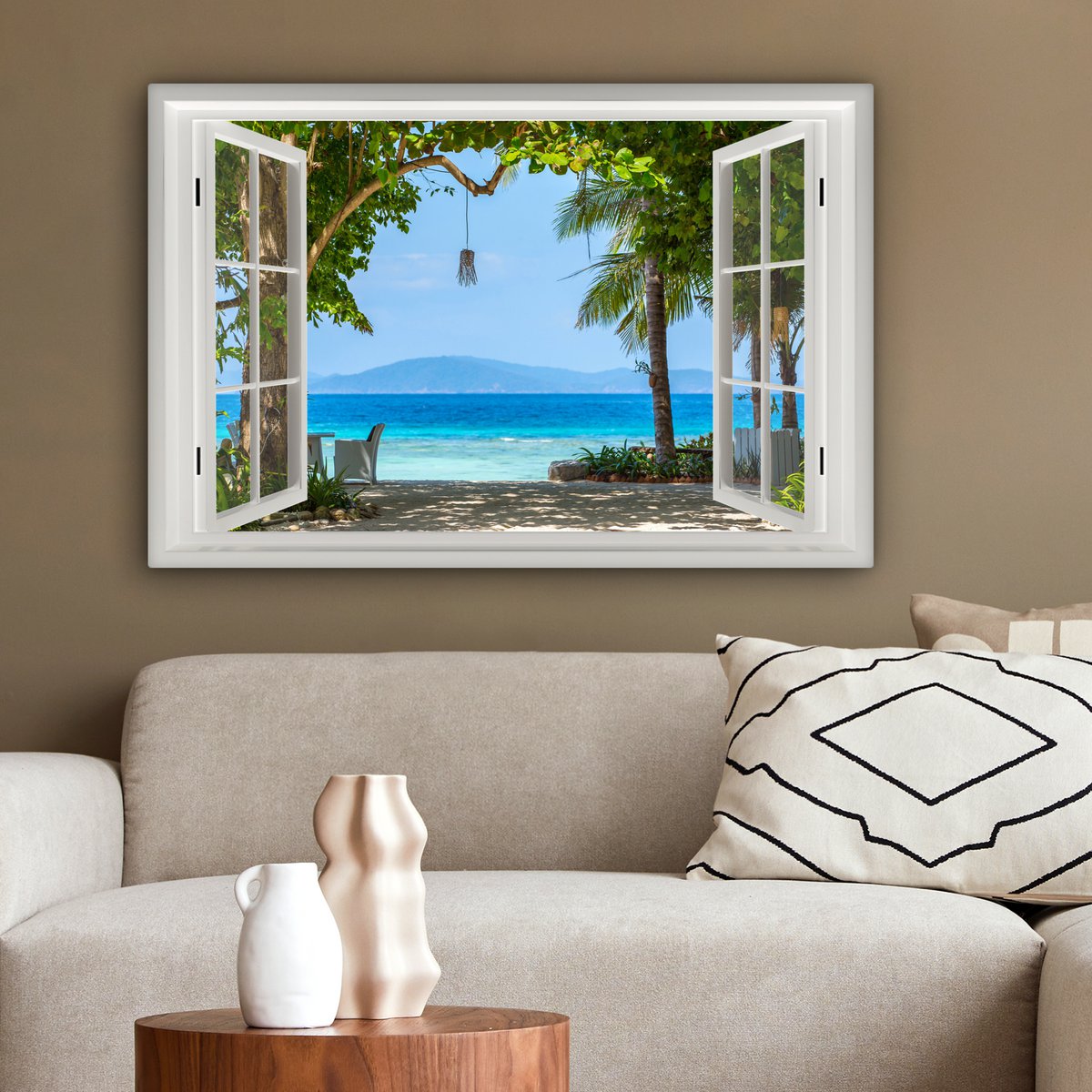 Pintura de lienzo - Decoración de pared - Vista - Boom - Sea - Palmada - Colinas - Playa - Azul