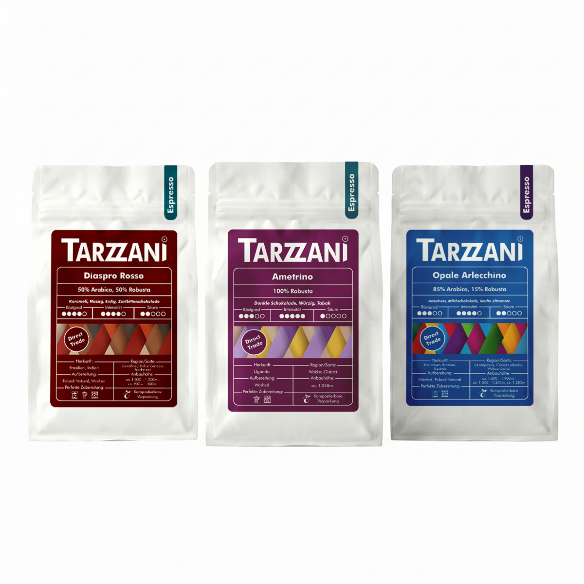 Espresso proefset Potenza, 3 × 250 g soorten koffiespecialiteiten