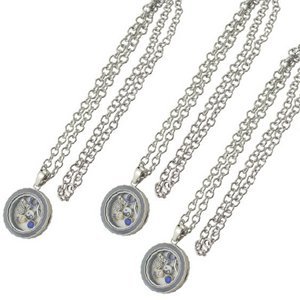 Set of 3 glass medallion necklace with pendant charms in gray round rham design including fillings