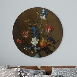 Wall circle flowers in a vase Balthasar van der Ast - round painting - wall circle