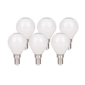 6er-Set LED Leuchtmittel mit E14-Fassung, Birnenform 4 Watt, aus Metall und Glas, milchig