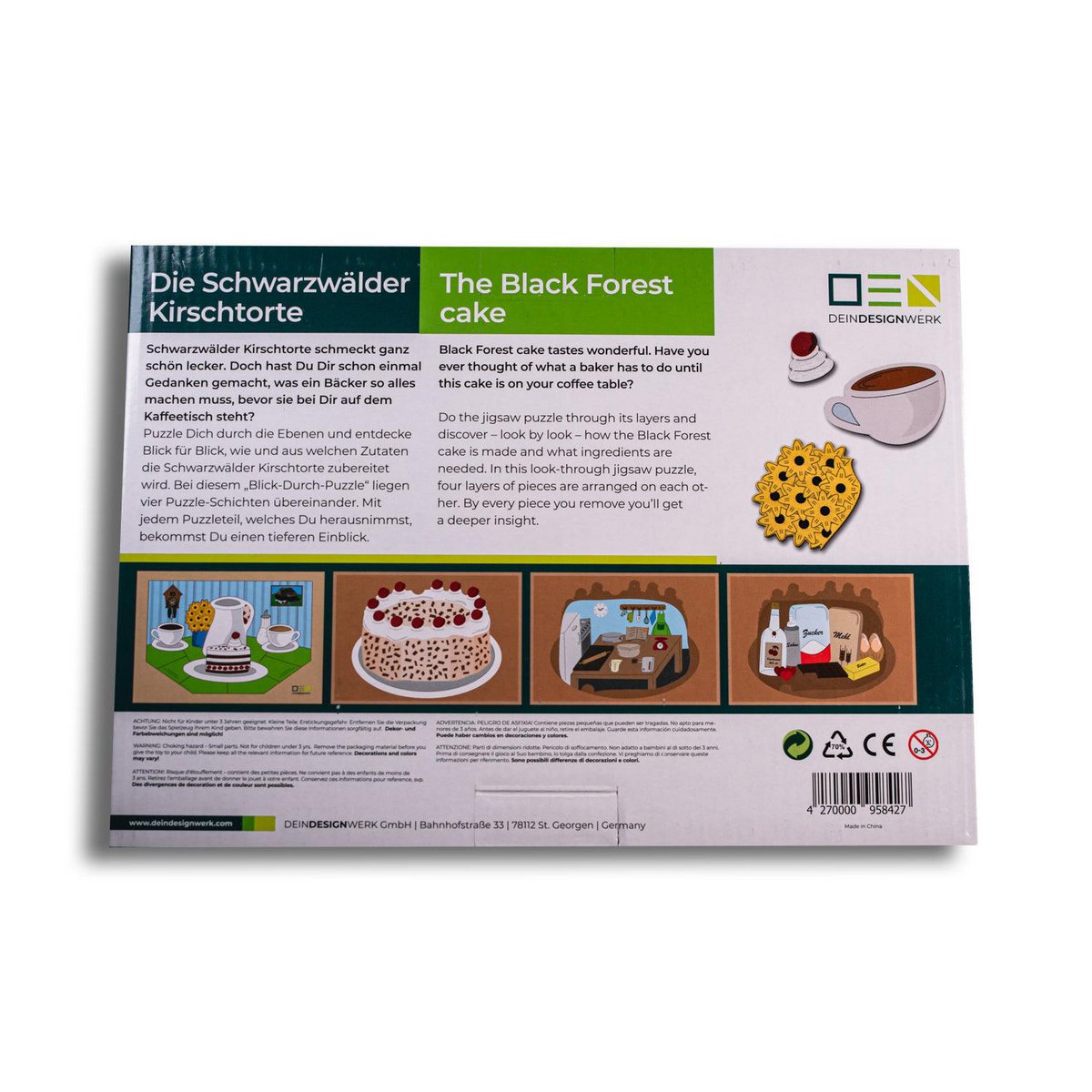 Doorkijkpuzzel: Zwarte Woudtaart | Meerlaagse houten puzzel voor het hele gezin | Cadeau voor liefhebbers van het Zwarte Woud