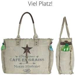 Sunsa Damen Handtasche. Schultertasche aus Canvas ( Segeltuch)  & Leder. Tasche in Vintage Retro Stil. Große Shopper Damentasche als Weekender Bag.