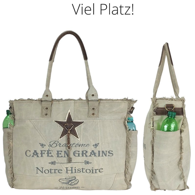Sunsa dameshandtas. Schoudertas gemaakt van canvas en leer. Tas in vintage retrostijl. Grote shopper damestas als weekendtas.