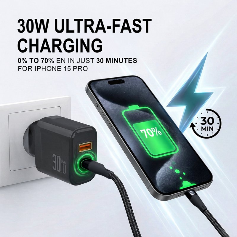 Cargador rápido PD de 30W con USB-C y USB-A – NOVOTECK C-026