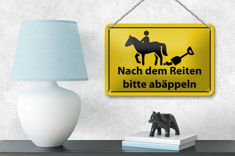 Tin sign note 18x12cm Please abäppel after riding decoration