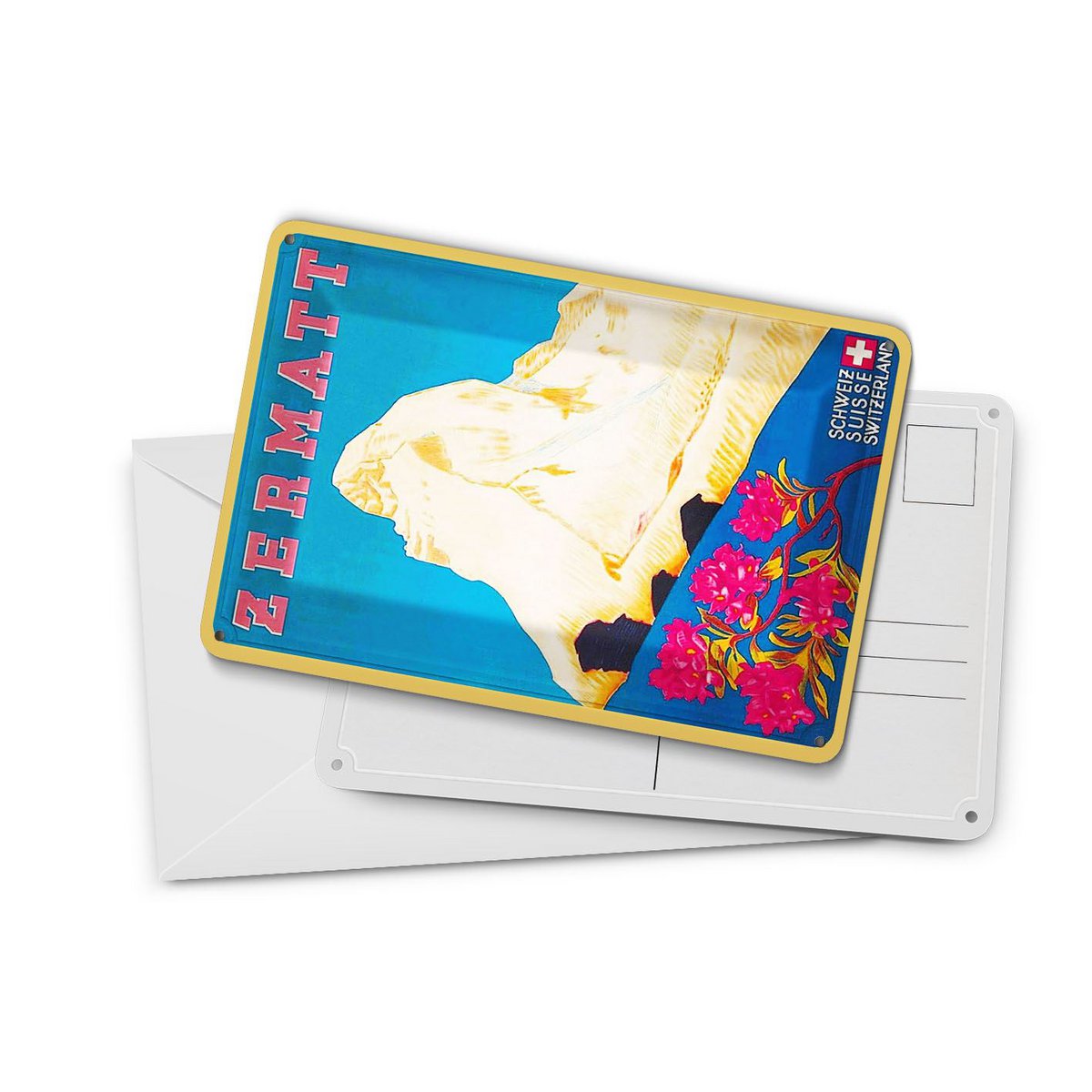 Cartolina da viaggio in latta 10x14 cm Insegna decorativa retrò Svizzera Zermatt