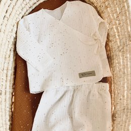 100%, mussola biologica certificata Oeko Tex Completo per bebè: leggings e top avvolgente, taglia: 52-64, 68-74