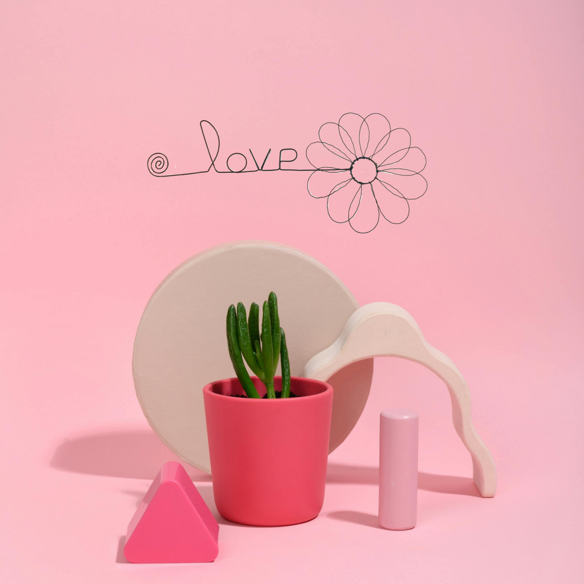 Daisy blomst - "Love" - ​​Trådvægdekoration