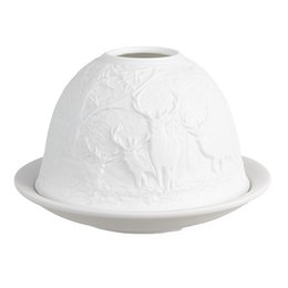Teelichthalter Ø 12x8 cm Weißes Porzellan Hirsch